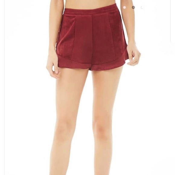 New- Forever 21 Burgundy Faux Suede Lace-Up Shorts - Picture 3 of 8